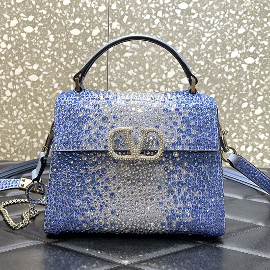 Valentino Mini-Vsling-Handtasche Mit Strasssteinen Blau V0098