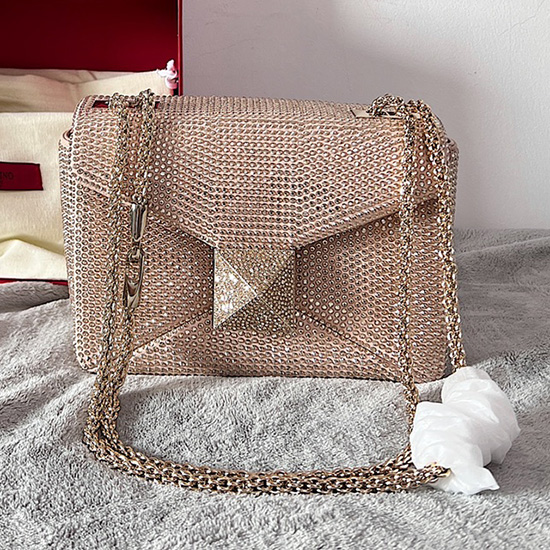 Valentino One Stud Strass-Stickerei Kleine Tasche Hellrosa V0137