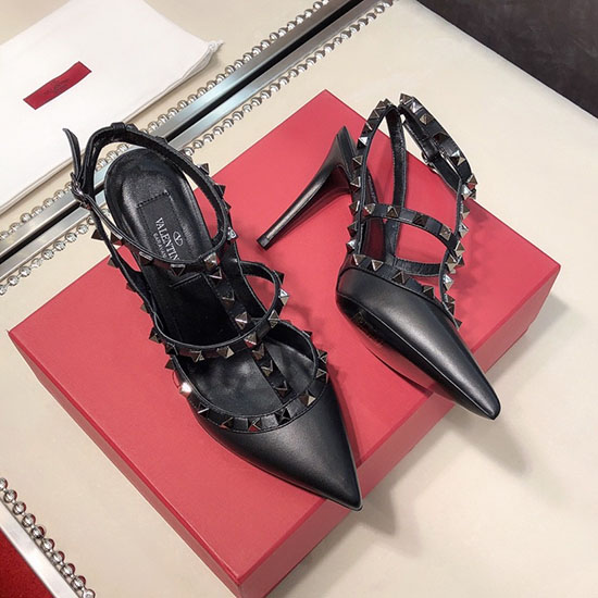 Valentino-Pumps „Rockstud“ Aus Kalbsleder Mit Käfig Vollschwarz Vs03082