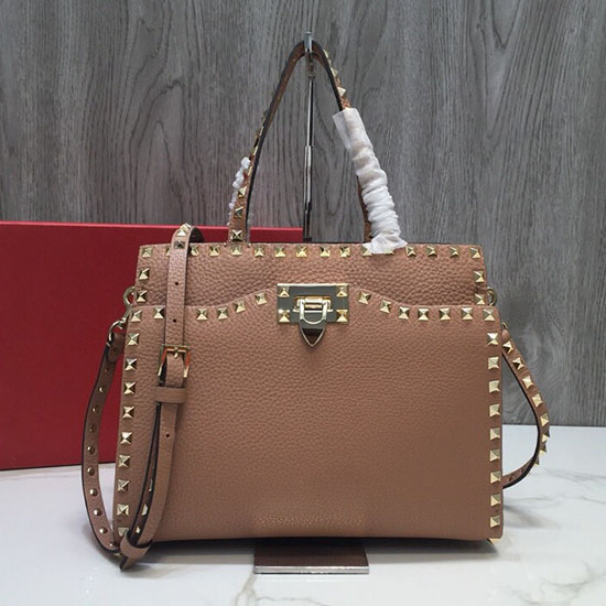 Valentino Strukturierte Kalbsleder Kleine Rockstud Top-Griff-Tasche Rosa V6500