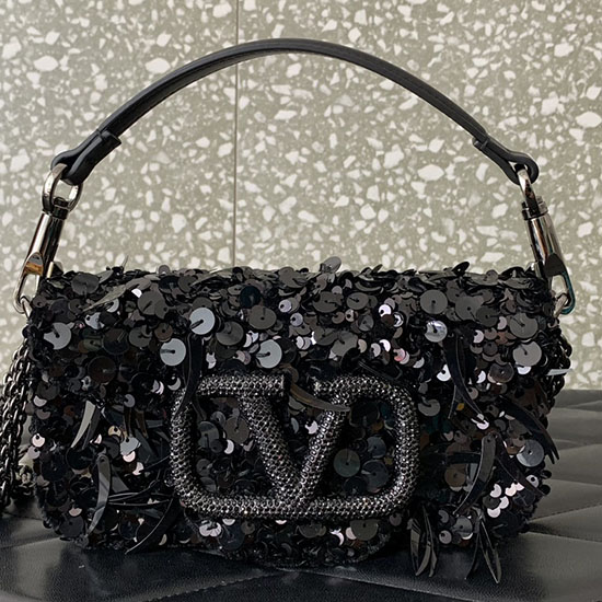 Valentino – Kleine Loco-Umhängetasche Mit 3D-Stickerei Schwarz V5038