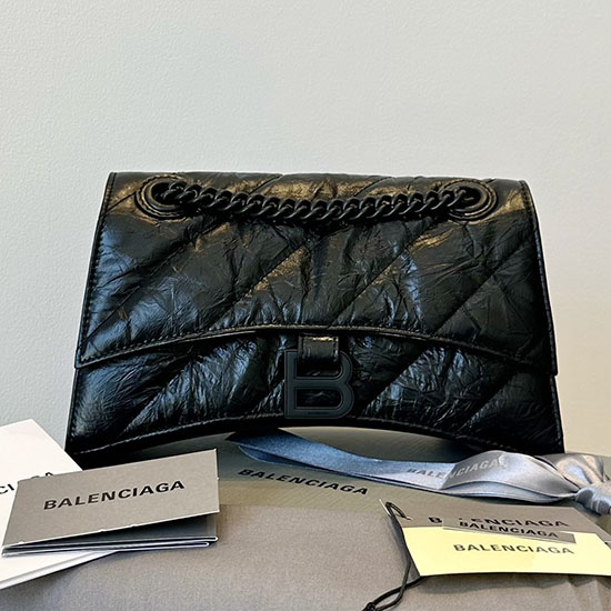 Balenciaga Crush μικρή καπιτονέ αλυσίδα τσάντα μαύρο B716351