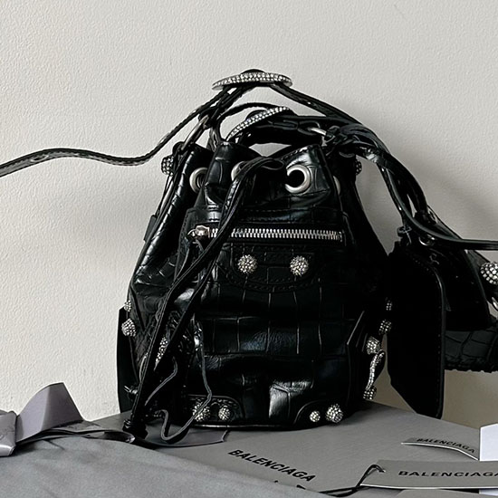 Balenciaga Le Cagole Xs κροκόδειλος Bucket Bag μαύρο B702431