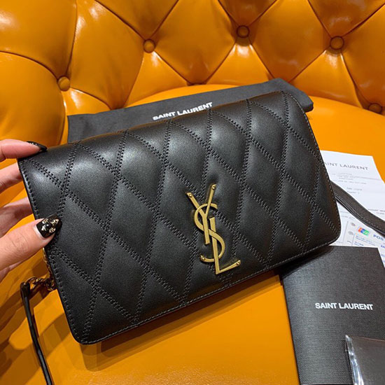 Chain Bag Saint Laurent Angie σε μαύρο δέρμα αρνιού με καπιτονέ διαμάντι 568906