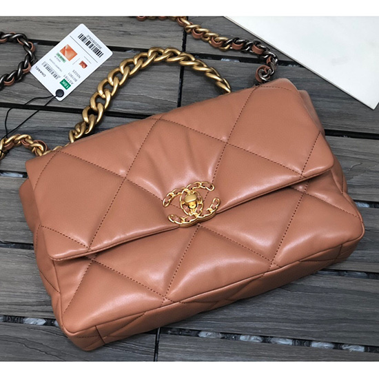 Chanel 19 δέρμα αρνιού μεγάλο Flap Bag Camel As1161