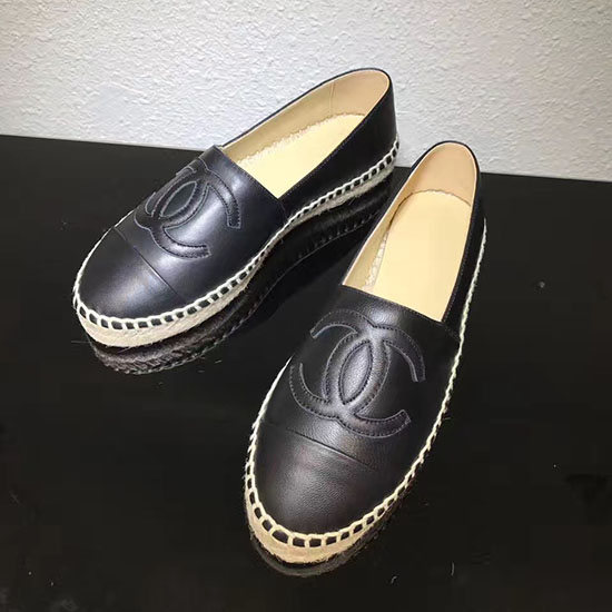 Chanel Cc εσπαντρίγι από δέρμα αρνιού Flat μαύρο Ch0731