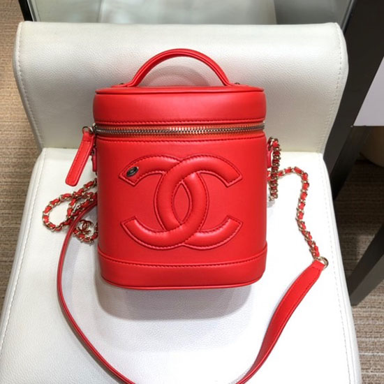 Chanel Lambskin Cc λογότυπο Coco τσαντάκι νεσεσέρ κόκκινο As0323