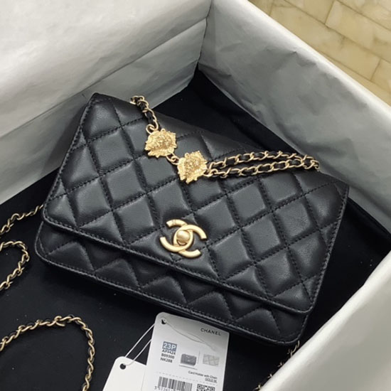 Chanel αλυσίδα πορτοφόλι από δέρμα αρνιού μαύρο Ap3424