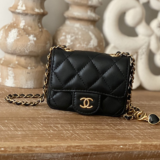 Chanel αλυσίδα πορτοφόλι από δέρμα αρνιού μαύρο Ap81227