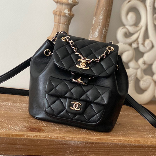 Chanel σακίδιο πλάτης από δέρμα αρνιού Duma μαύρο As2908