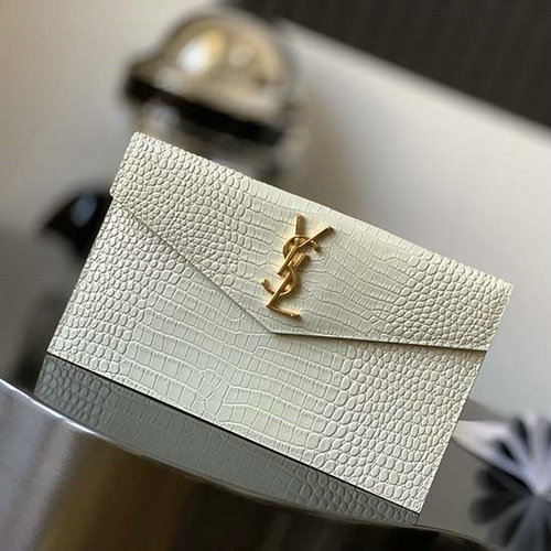 Clutch τσαντάκι Saint Laurent κροκόδειλος λευκό με χρυσό 565739