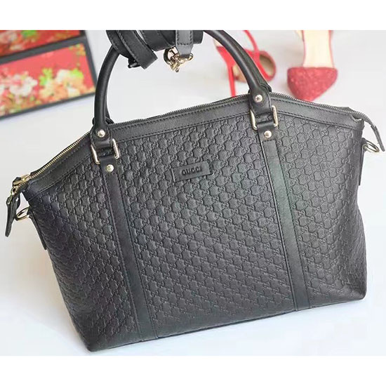 Gucci Black Gucci Signature δερμάτινη τσάντα χειρολαβής 449655