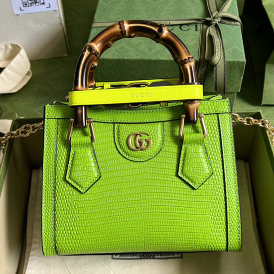 Gucci Diana Lizard μίνι τσάντα παστέλ πράσινο 675800