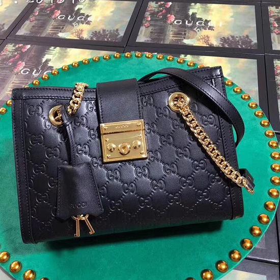 Gucci Gg Gucissima δερμάτινη τσάντα ώμου μαύρη 498156