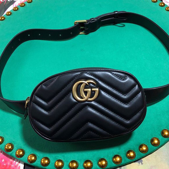 Gucci Gg Marmont Matelasse δερμάτινη τσάντα ζώνης μαύρη 476434