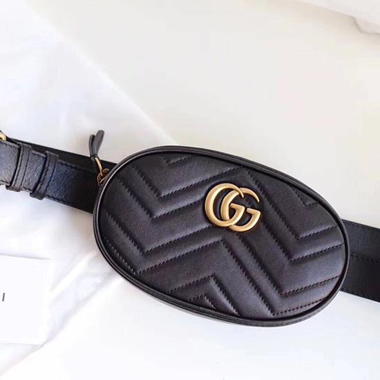 Gucci Gg Marmont Matelasse δερμάτινη τσάντα ζώνης μαύρη 476434