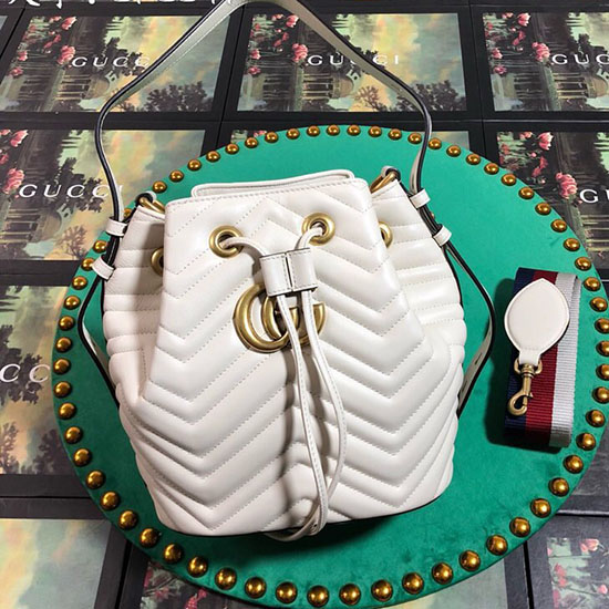 Gucci Gg Marmont δερμάτινη Bucket Bag 476674 λευκή