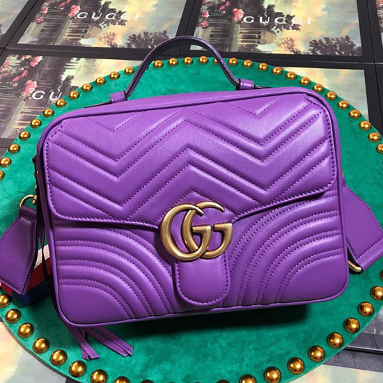 Gucci Gg Marmont μικρή τσάντα με λαβή μωβ 498100