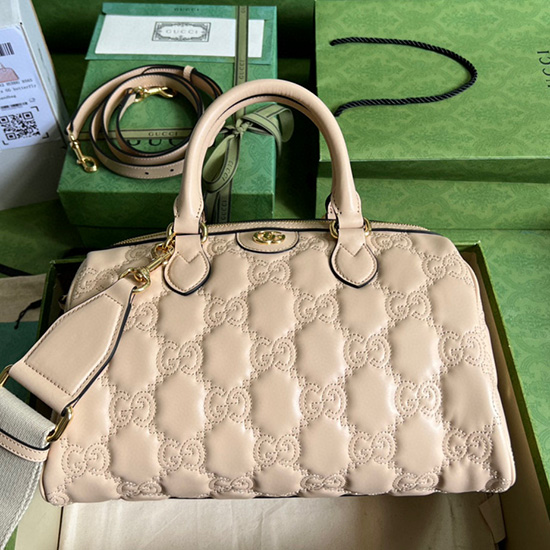 Gucci Gg Matelasse δερμάτινη μεσαία τσάντα ροζ 702242