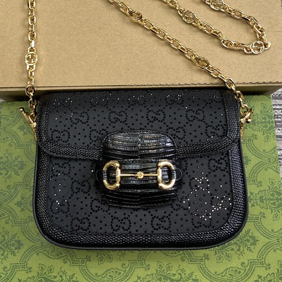 Gucci Horsebit 1955 Gg κρυστάλλινη μίνι τσάντα μαύρη 675801