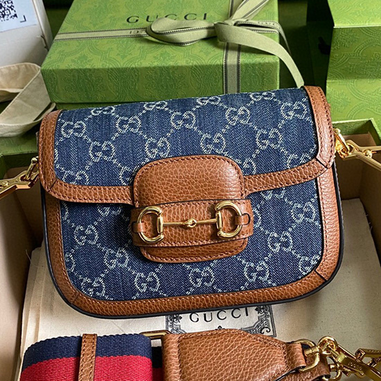 Gucci Horsebit 1955 μίνι τσάντα μπλε 658574