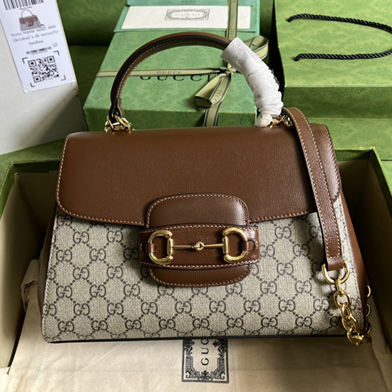 Gucci Horsebit 1955 μεσαία τσάντα καφέ 702049