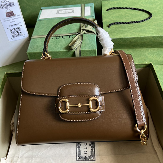 Gucci Horsebit 1955 μεσαία τσάντα καφέ 702049