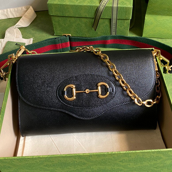 Gucci Horsebit 1955 μικρή δερμάτινη τσάντα μαύρη 677286