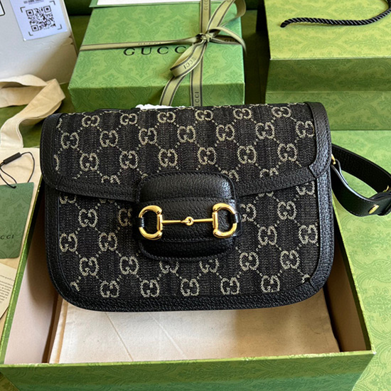 Gucci Horsebit 1955 μικρή τσάντα μαύρη 602204