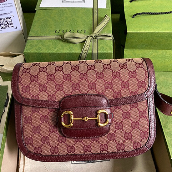 Gucci Horsebit 1955 μικρή τσάντα μπορντό 602204