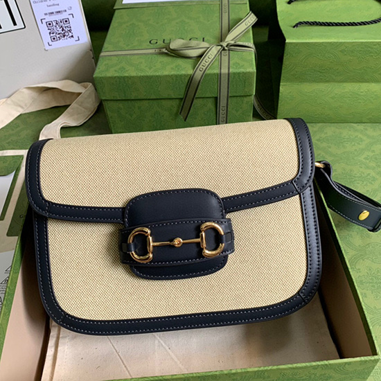 Gucci Horsebit 1955 πάνινη μικρή τσάντα ώμου μπεζ 602204