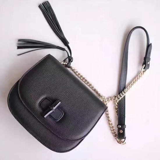 Gucci Miss Bamboo μαλακό μαύρο δερμάτινο τσαντάκι ώμου 387610