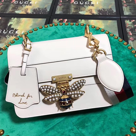 Gucci Queen Margaret δερμάτινη τσάντα ώμου λευκή 476542