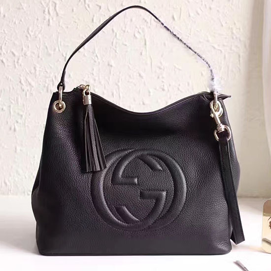 Gucci Soho δερμάτινη τσάντα Hobo μαύρη 408825