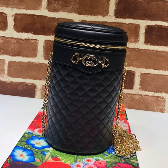 Gucci καπιτονέ δερμάτινη τσάντα ζώνης μαύρη 572298