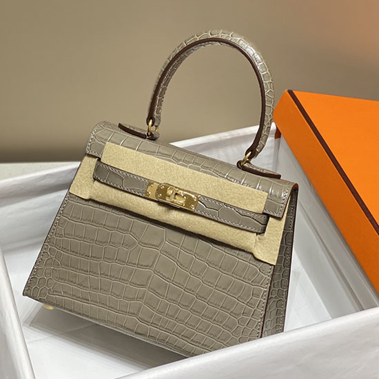 Hermes Kelly 20 δερμάτινη τσάντα κροκό γκρι Hk2001