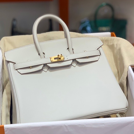 Hermes Swift δερμάτινη τσάντα Birkin λευκή Hb2530356