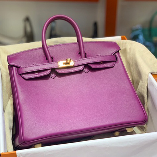 Hermes Swift δερμάτινη τσάντα Birkin μωβ Hb2530356