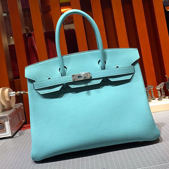 Hermes Togo δερμάτινη τσάντα Birkin Blue Atoll Hb30191