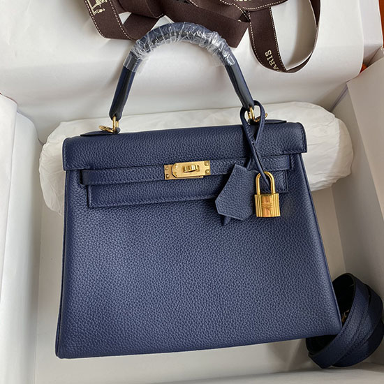 Hermes Togo δερμάτινη τσάντα Kelly Bleu Obscur Hkt0408