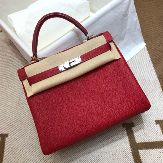 Hermes Togo δερμάτινη τσάντα Kelly Rouge Casaque Hkt0408