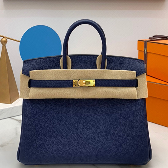 Hermes Togo δερμάτινη τσάντα μπιρκιν μπλε Saphir Hb2530357