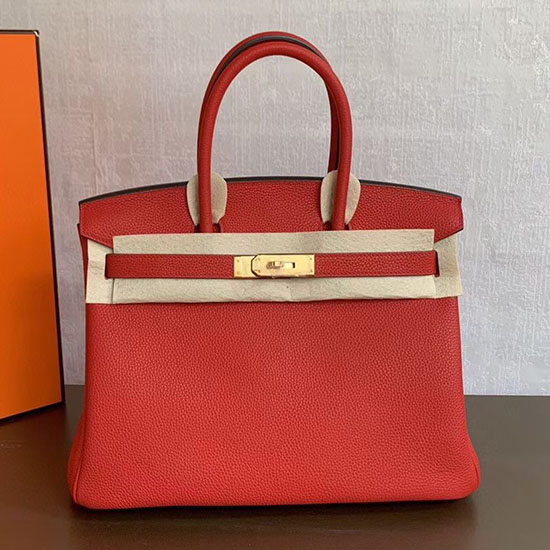 Hermes Togo δερμάτινη τσάντα μπιρκιν ρουζ Casaque Hb30191