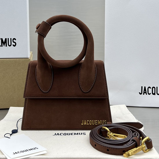 Jacquemus Suede Le Chiquito Noeud κουλουριασμένη τσάντα χεριού καφέ J2023