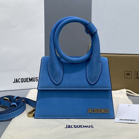 Jacquemus Suede Le Chiquito Noeud κουλουριασμένη τσάντα χεριού μπλε J2023