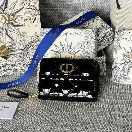 Lady Dior Patent κόκκινο πορτοφόλι μαύρο S5032