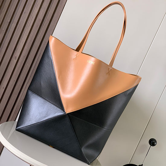 Loewe μεγάλο παζλ διπλωμένο Tote μαύρο και καφέ L9033