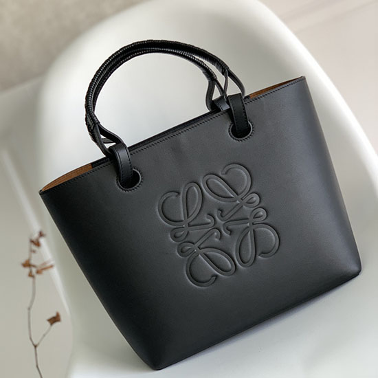 Loewe μικρό αναγραμματισμένο δερμάτινο Tote Bag μαύρο L62186