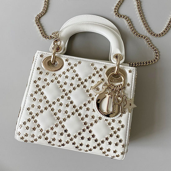 Mini Lady Dior τσάντα λευκή D3310