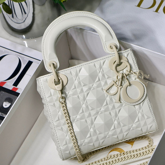 Mini Lady Dior τσάντα λευκή Dm6003